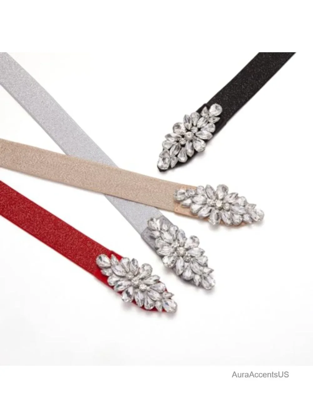 Rhinestone Bow Elastic Skinny Stretch Dress Belt